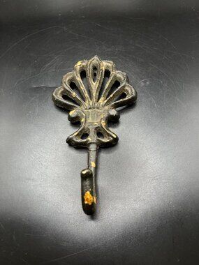 Vintage Cast Iron Decorative Wall Hook Fleur-De-Lis Design Rustic Black Patina